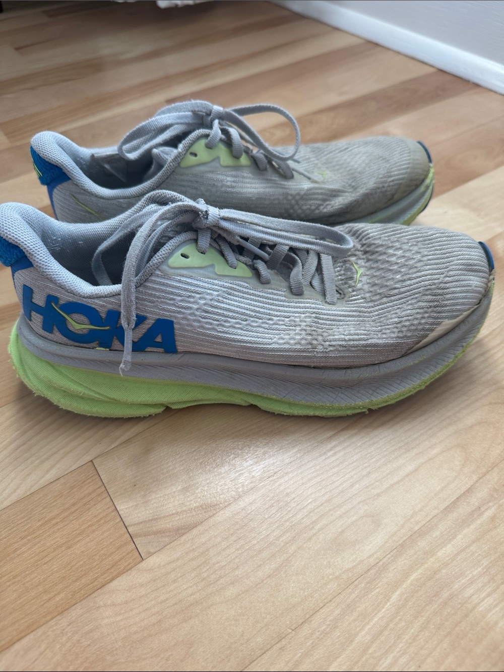 Hoka Kids' Running Shoes in Light Gray and Neon Green Size 4